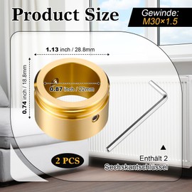 Hiboom 2 x Brass Heating Valve Adapter, M30 x 1.5 Thermostat Adapter for Ra, Rav, Ravl Valve, Heating Valve Adapter with Hex Key, Radiator Accessories