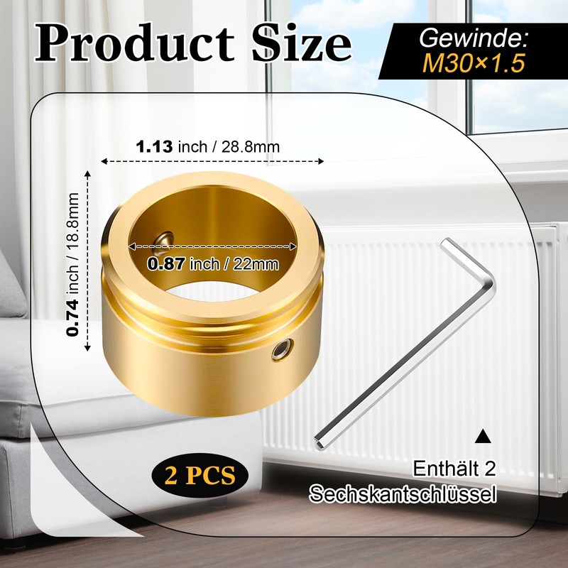 Hiboom 2 x Brass Heating Valve Adapter, M30 x 1.5