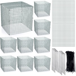 Zubebe 10 Pack Small Wire Plant Protectors Square Plant Protectors from Animals Mesh Cage Chicken Wire Cloche for Shrubs with Ground Stakes and Nylon Ties(Thickness 1mm,Dark Green)