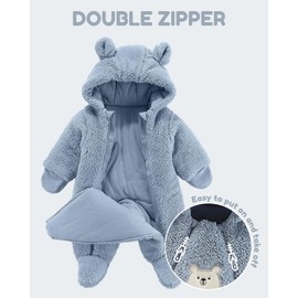 JiAmy Baby Snowsuit Hooded Romper Winter Outfits Boys Girls Cartoon Bear Fleece Jumpsuit Blue Bear 3-6 Months