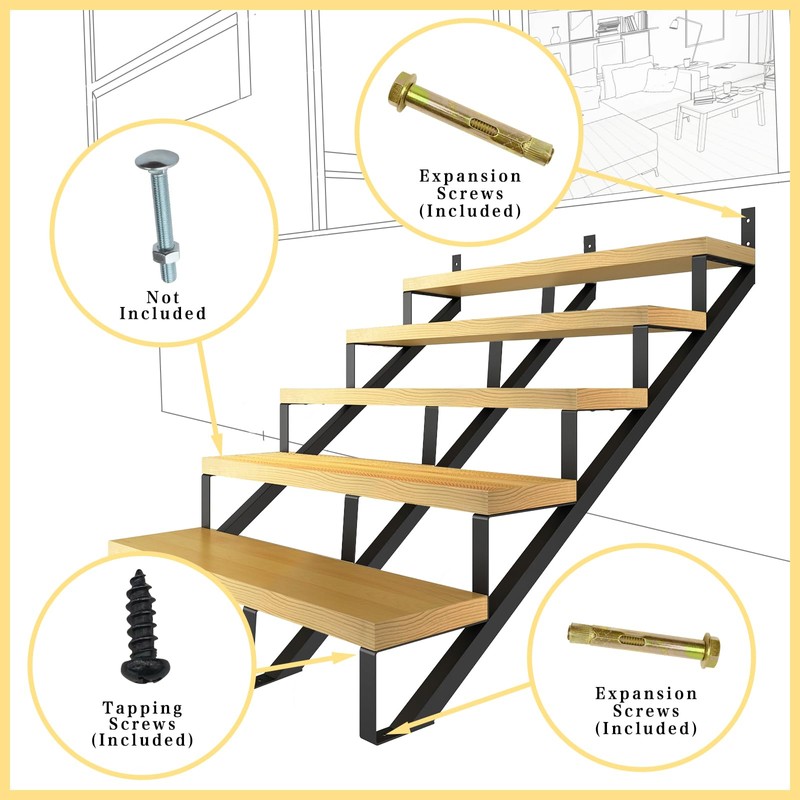 3 Packs Metal Stair Step Stringers, 5 Step Steel Riser