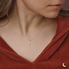 Amberta Lumini Women's Necklace with Pendant 925 Sterling Silver with Simulated Birthstone, Sterling Silver, Cubic Zirconia