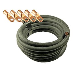 Crimp Supply Ultra-Flexible Car Battery/Welding Cable - 8 Gauge, Black - 100 Feet - and 5 Copper Lugs