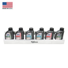 Pit Posse 304 Six Quart Oil Can Rack Holder 32" Caddy Wall Hanger Aluminum Shelf - Made in USA - Holds 6 Quarts of Motor Engine Oil - Enclosed Race Trailer Shop Garage Storage Organizer (Silver)