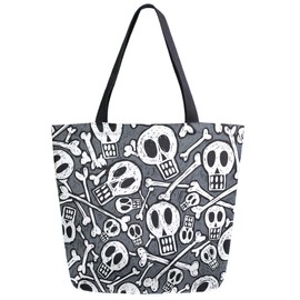 ZzWwR Horrible Skulls Bones Pattern Large Canvas Daily Gym Beach Travel Reusable Grocery Shopping Tote Bag