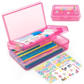Estuches rígidos transparentes de doble capa, caja de lápices personalizada de plástico con tapa hermética para bolígrafos, lápices, suministros de of