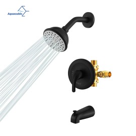 USA Warehouse Delivery Wall Mounted Black Bathroom Shower Faucets with Pressure Balance Valve and Tub SpoutBath & Shower Faucet Type: In-Wall Shower Faucets, Color: Polished Chrome