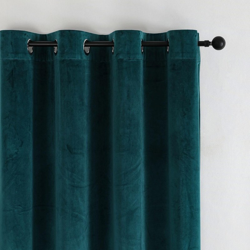 texpot Velvet Curtain 140 x 245 cm Petrol Blue with