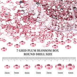 BELICEY 6000Pcs Resin Rhinestones for Crafting 2/3/4/5/6mm Pink Flatback Round Crystal Gems Beads for DIY Nail Art Makeup Crafts Clothes Tumblers Decoration with Tweezers and Picking Pen