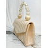 Straw Evening Handbag for Women Exquisite Pearl Beaded Top-Handle Purse