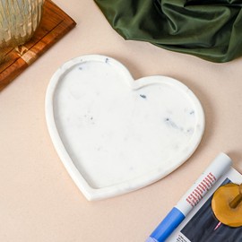 Perilla Home Marble Heart Shaped Decorative Tray – White Stone Vanity Tray for Coffee Table, Bathroom, Kitchen, Jewelry, Perfume Display – 10.5 x 9.5 x 1 Inch