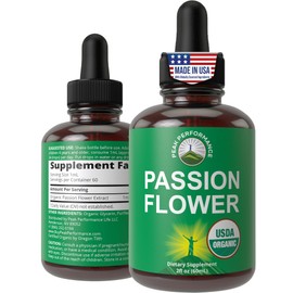USDA Organic Passion Flower Extract Vegan Liquid Drops with High Bioavailability For Women and Men. Organic Passionflower Supplement With Zero Sugar and Gluten Free. For Calm, Relaxation Support.