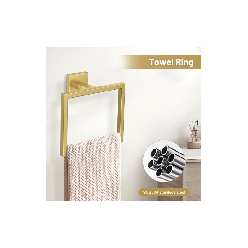 TURS Brushed Gold 5 Pieces Bathroom Hardware Set, SUS304 Stainless