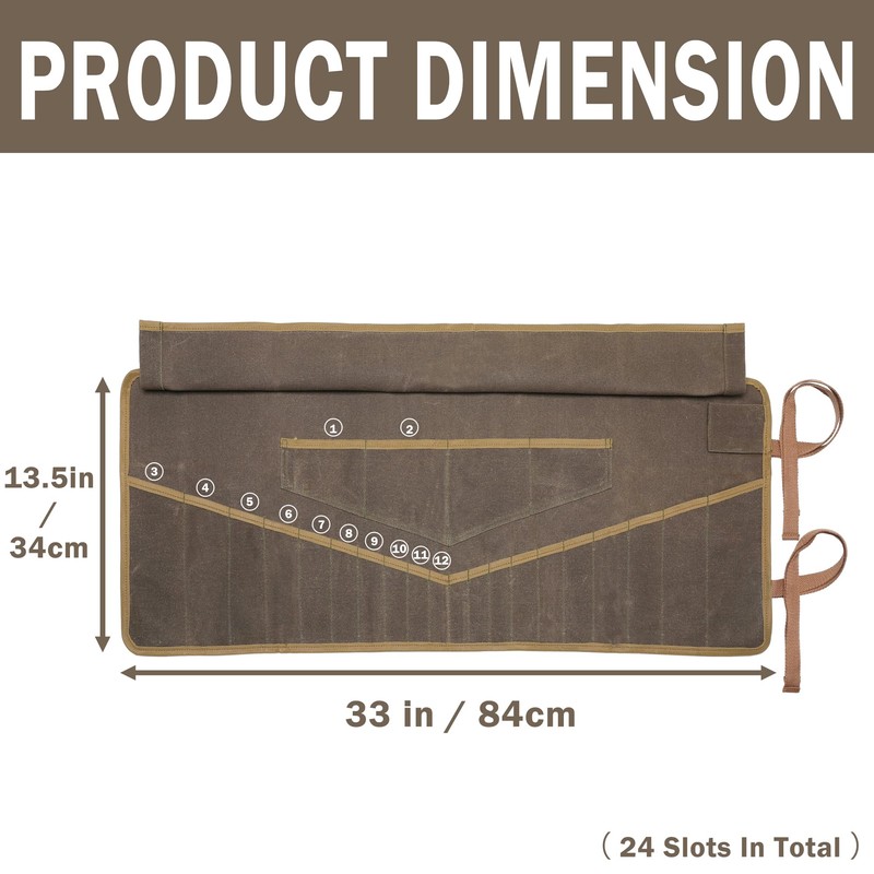 Tool Roll Up Bag, Heavy Duty 16oz Waxed Canvas Wrench