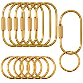Solid Brass Key Ring, Gold Brass Key Ring Carabiner, Keychain Clip Organizer with Secure Screw Locking, Keys Rings Holder Set for Charms, Dolls, Car Keys, Handbags, Purses & Backpacks (7 Pack)