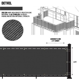 TANG 3' x 127' Black Balcony Privacy Screen Fence 200GSM Heavy Duty Windscreen for Apartment Porch Deck Outdoor Patio Backyard Patio Balcony UV-Proof