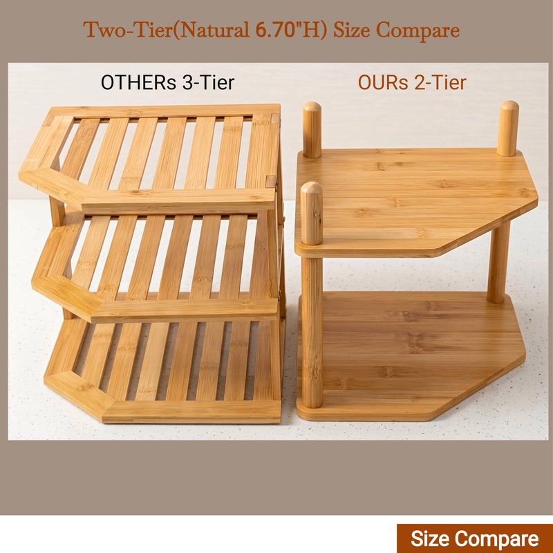 WooFawn 2-Tier Expandable Bamboo Corner Shelf - Dish/Plate Organizer for