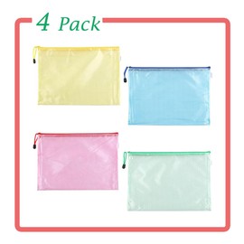 4 Pack Mesh Zipper Pouch, A4 Letter Document File Mesh Bags with Zipper, Waterproof Zipper Bags for Travel Storage, School Office Appliances and Home