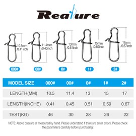 Realure 200 Pcs/5 Sizes Duo Lock Sea Fishing Clip, Lure Clips Sea Fishing, Quick Change Fishing Snap Clips for Lure Swivels & Line Connectors 000# 00# 0# 1# 2#