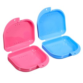 TOVINANNA 2sets Case Plastic Storage Box for Dentures False Container Holder Box Blue Rosy 2pcs*2