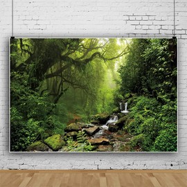 OFILA Jungle Forest Backdrop for Photography 5x3ft Rainforest Spring Green Forest Photo Background Nature Scenery Newborn Baby Shower Birthday Party Decor Banner Photo Booth Studio Shoot Props