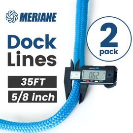 MERIANE Boat Dock Lines Marine Grade, 5/8" x 35' Double Braided Nylon Boat Rope for Docking with 12" Eyelet, 2 Pack Premium Mooring Lines, Weather & Damage Resistant, Blue