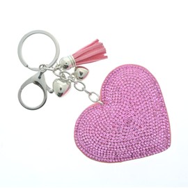 J & J LONDON Heart Keyring/Bag Charm Diamante Bling Glitter Crystal Key Buckle for Women Girl (Pink)
