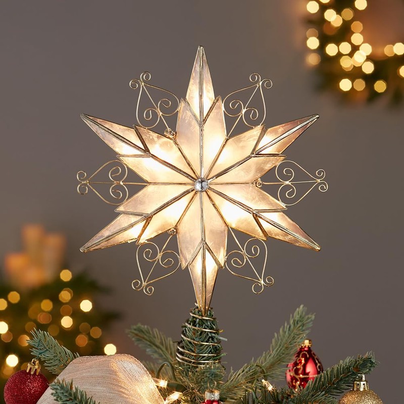 Kurt Adler UL3110 10-Light 6-Point Capiz Star Treetop With Scroll