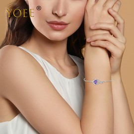 YOEE Bracelets for Womens, Sterling Silver Bracelet Amethyst Bracelet-February Birthstone Bracelet for Teenage Girls, Mum Bracelet February Jewellery for Women With Bracelet Gift Box