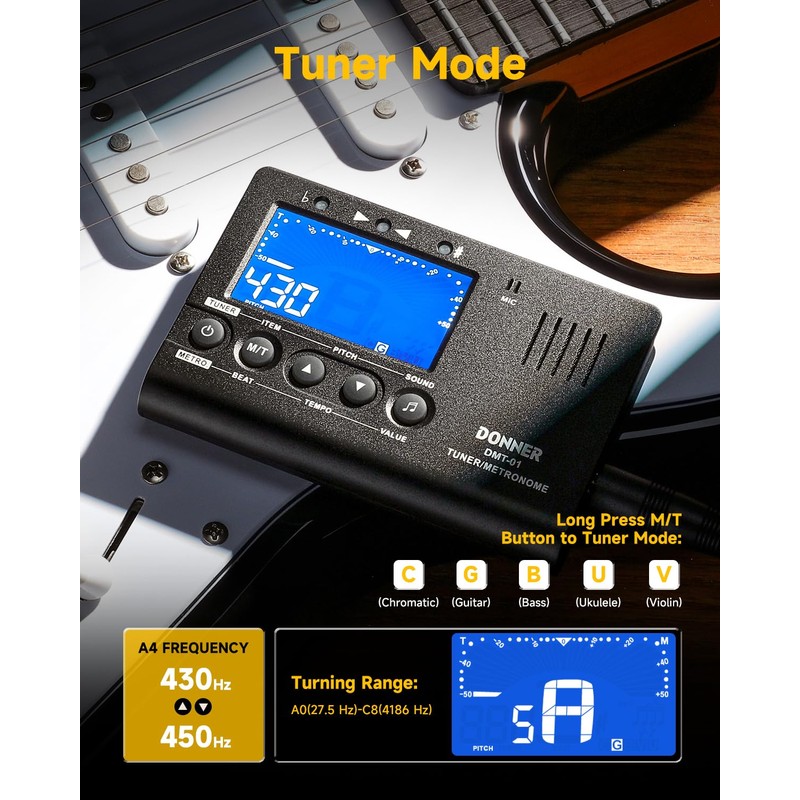 Donner Digital Metronome Tuner Tone Generator 3 in 1 for