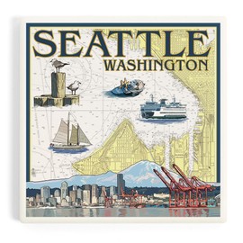 Seattle, Washington, Nautical Chart (Absorbent Ceramic Coaster, Single, Cork Back, Kitchen Table Decor)