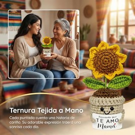 Regalos Para Mamá, Girasol Miniatura de Punto Divertido, Dia de Las Madres Muñeca Tejida de Ganchillo con Tarjeta Te Amo Mamá, Regalo Mama 10 de Mayo Personalizados Originales,para Mama, Abuela, Mujer