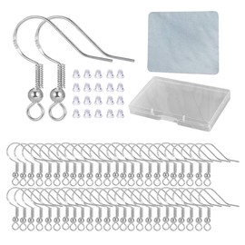 Hypoallergenic Fish Hooks Earrings - 120 PCS/60 Pairs White Gold Plated Ear Wires Fish Hooks for Jewelry Making, Jewelry Findings Parts with 120 PCS Rubber Earring Backs Stopper for DIY Earrings