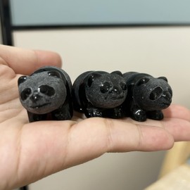 Bacatgem - Figura de panda de obsidiana negra natural, cristales tallados a mano de 1.5 pulgadas y estatua de piedra curativa para decoración del hogar