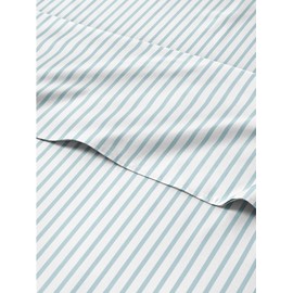 4 Piece Sky Blue Striped Sheets for Full Size Bed – Luxury Flat Sheet 81 x 96, Fitted Sheet 54 x 75 and 2 Pillowcases 20 x 30 – Deep Pocket, Soft, Blue and White Sheets – Oeko-TEX Stripe Sheet Set