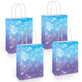 24 Pcs Snowflake Party Bags with Handle Winter Themed Gift Bags Blue Purple Goodie Bag Paper Bag Decorations for Birthday Christmas Supplies