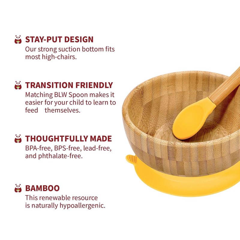 Vinsani Bamboo Bowl and Spoon Set for Baby/Toddler, Suction Plate,