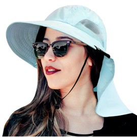 Wide Brim Sun Hat with Neck Flap, UV Protection Hiking Safari Hat for Women