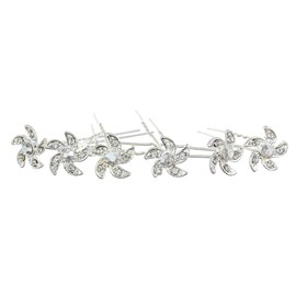 SAMKY Set of 6 Pinwheel Flower Hair Pins - Clear Crystals Silver Plated H100