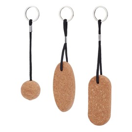 nbeads Pack of 3 3 Styles Floating Cork Key Chain, Round/Oval/Rectangular Floating Wooden Keyring with Iron Ring for DIY Bag Decoration Key Chain