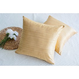 The White Petals Gold Euro Pillow Covers (Faux Silk, 26x26 inch, Pack of 2)