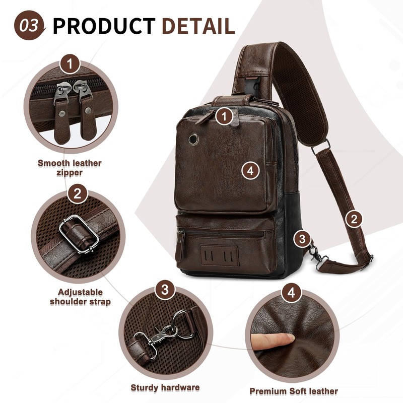 SUIKIHUM Vintage PU Leather Sling Backpack for Men, Crossbody Bag,
