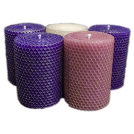 4" Handmade Advent Pillar Candles, 100% Beeswax, Gold Glitter Finish