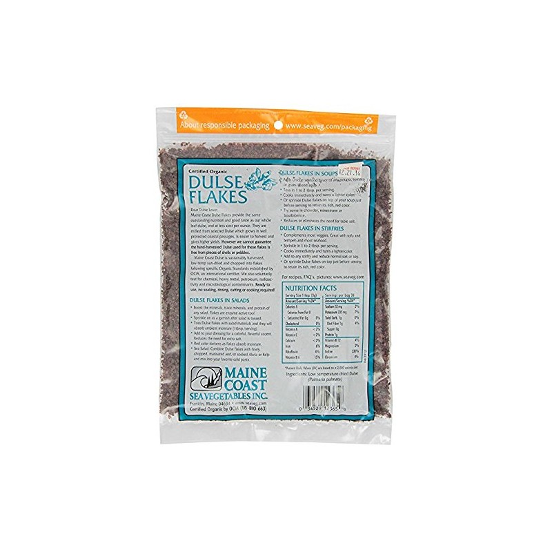 Dulse Flakes - Certified Organic- Sea Vegetables, washed, Pure Vegan-
