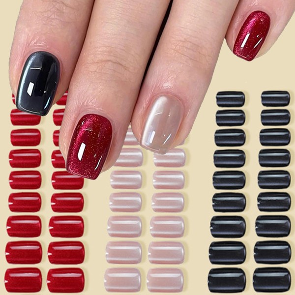 3Packs 72Pcs Square Press on Nails Short Cat Eye Fake