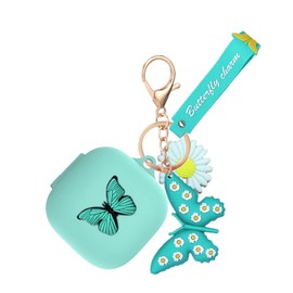 Funda para Beats Fit Pro con llavero de pulsera, bonito dije de mariposa de dibujos animados, funda de carga de silicona suave con correa de muñeca, funda antipérdida para Beats Fit Pro X 2021/2022, regalo para mujeres y niñas (verde)