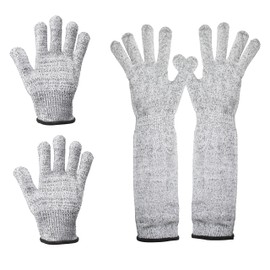 HaoGludi 2 Pairs Pet Handling Gloves, 15.75" Extra-Long and 7.68'' Short Flexible Scratch-Resistant Gloves, Pet Grooming Arm Sleeves for Dogs, Cats & Birds Bathing & Nail Trimming