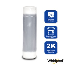 Whirlpool Granular Activated Carbon 10" x 2.5" Replacement Water Filter WHKF-GAC, Reduces Chlorine, Bad Taste & Odor, Use with Home Under Sink Drinking Water Filtration or Reverse Osmosis System