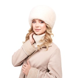 Futrzane Modern Cossack Hat - Fur Hat Women - Winter Russian Hat Fur (M, Ecru Long Modern), Ecru Long Modern