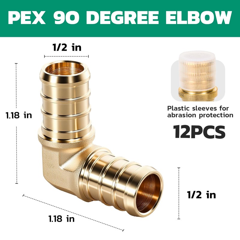 OURU PEX Fittings 1/2 Inch, 12PCS Elbow Lead-Free Brass Connectors